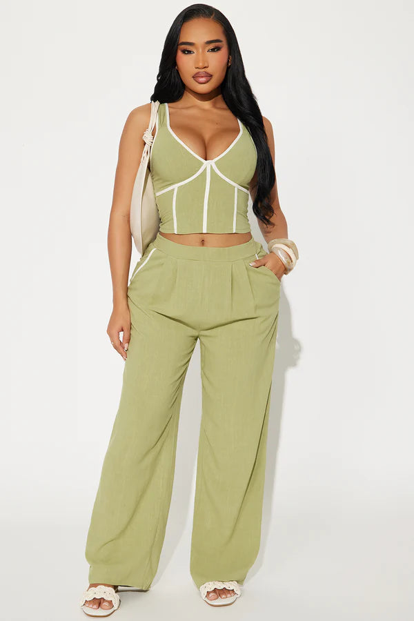 Fashion Nova Bouquet & Brunch Pant Set - Olive SIZE SMALL