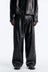 NOVA MEN Wide Leg Maverick Faux Leather Trouser - Black- 34