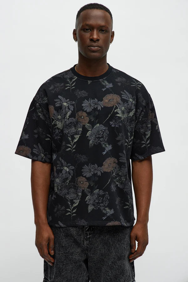 Fashion Nova Give Me My Flowers Oversized Tee - Black SIZE XXL