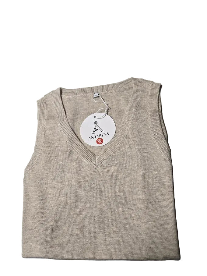 ANRABESS Women's Sleeveless Sweater Vest XS (Almond)