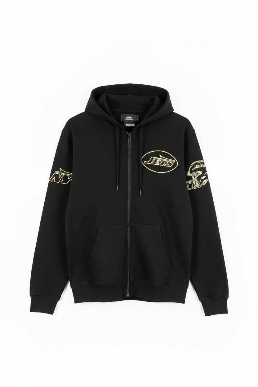 NFL NEW YORK JET BLACK AND GOLD MEN'S PULLOVER HOODIE Large