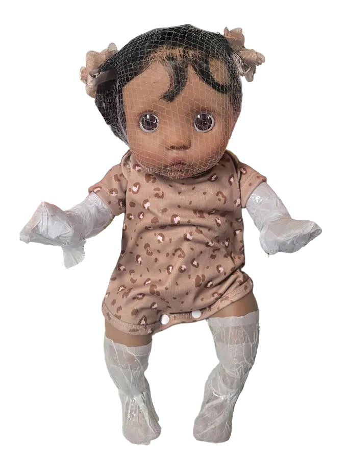 Hand-Rooted Black Curly Hair Brown Eyes Pre-Painted Reborn Doll