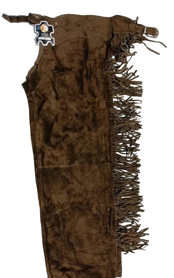 Genuine Leather Western Chaps with Fringe - Dark Brown - Size 36