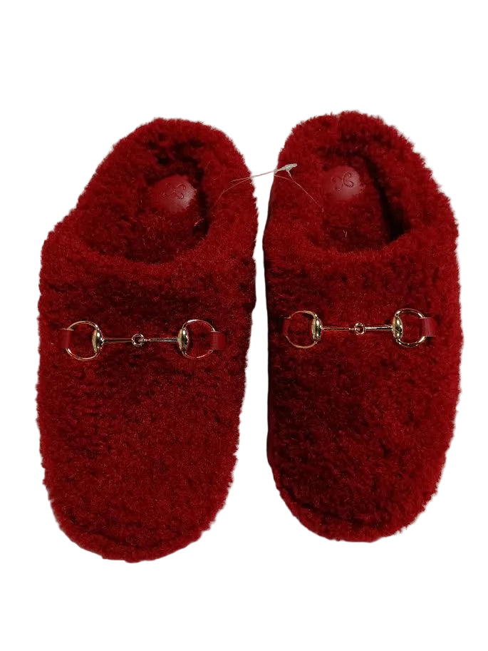Sherpa Fleece Bit Scuff Slippers by Maeve - Burgundy - Small (Women's 6-7) *See note in description