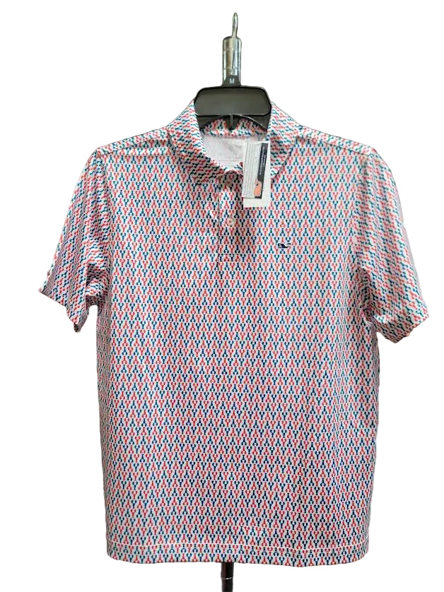 VINEYARD VINES | Micro Lobster Performance Polo in Racing Red/Blue Bayou on White | Large