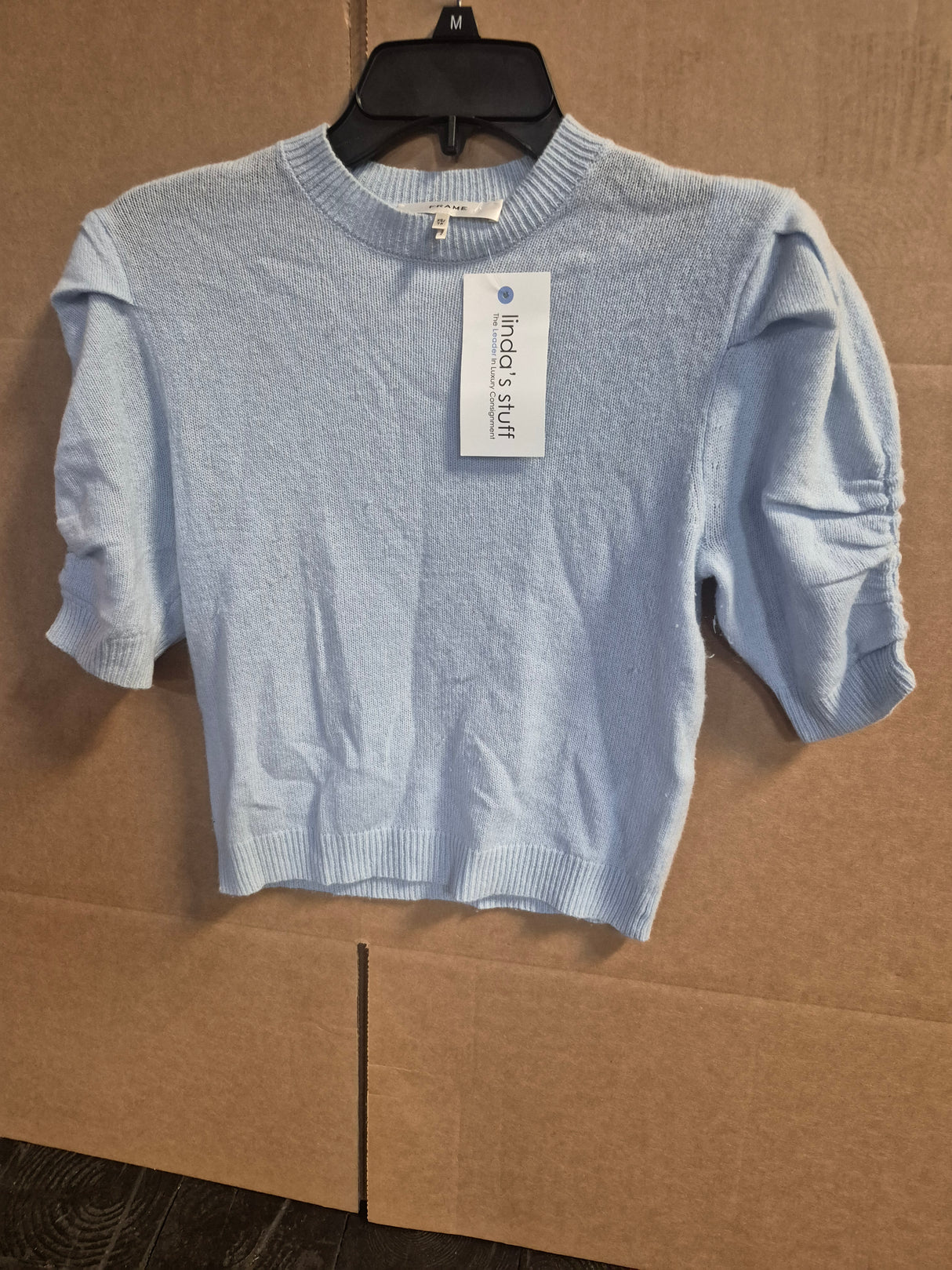 Frame Cashmere Sweater (XS/TP) 3/4 Length Puff Rouged Sleeve, Baby Blue