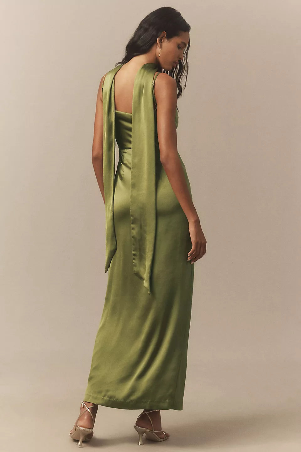 Anthropologie BHLDN Delaney Scoop-Neck Scarf High-Shine Satin Maxi Dress Size: M