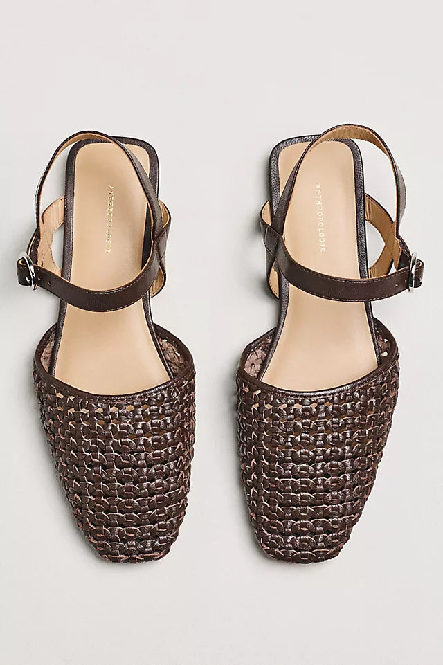 By Anthropologie Woven Leather Ankle Strap Sandals Size 7.5