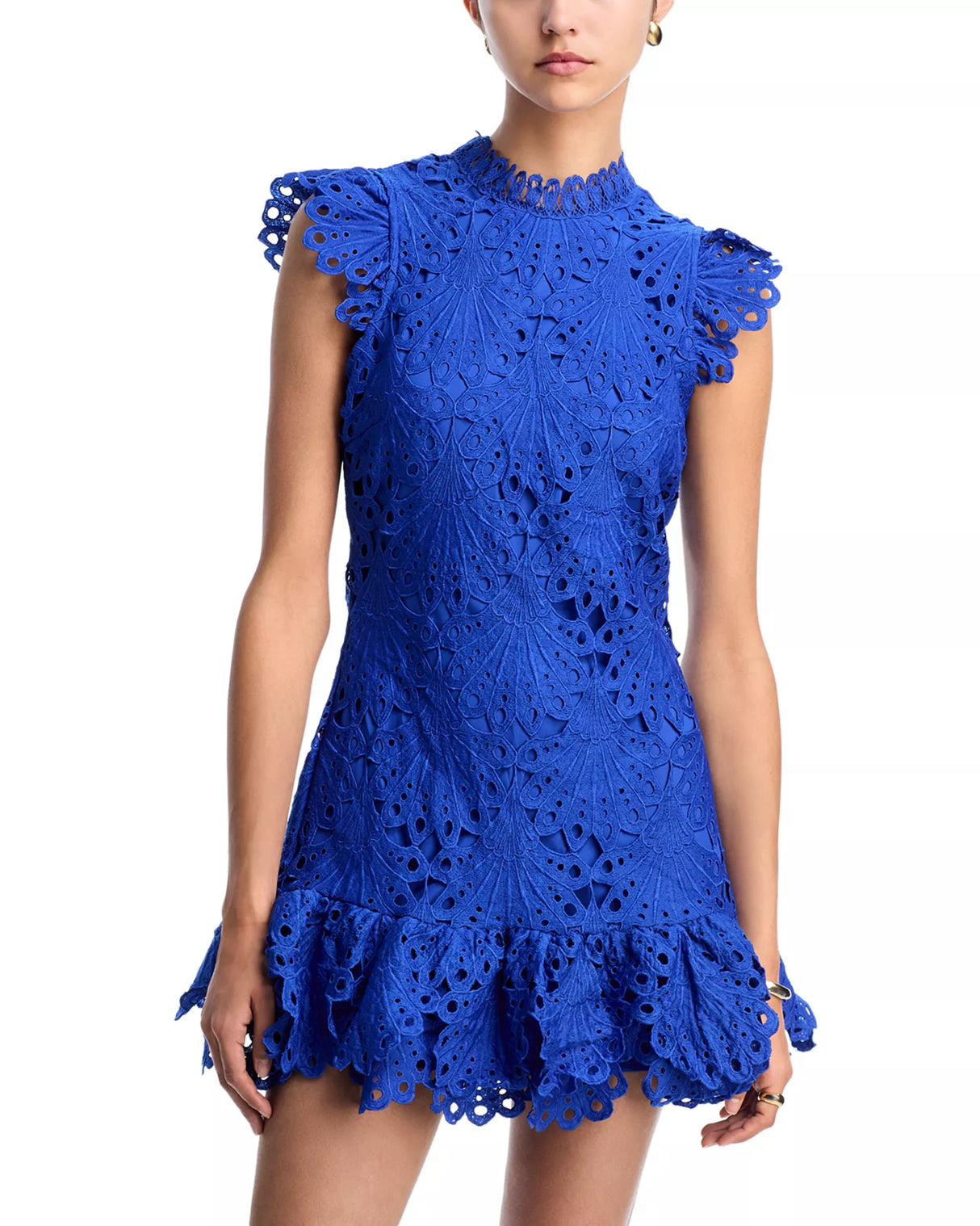 AQUA Mock Neck Lace Shift Dress - Exclusive Cobalt Size: XS