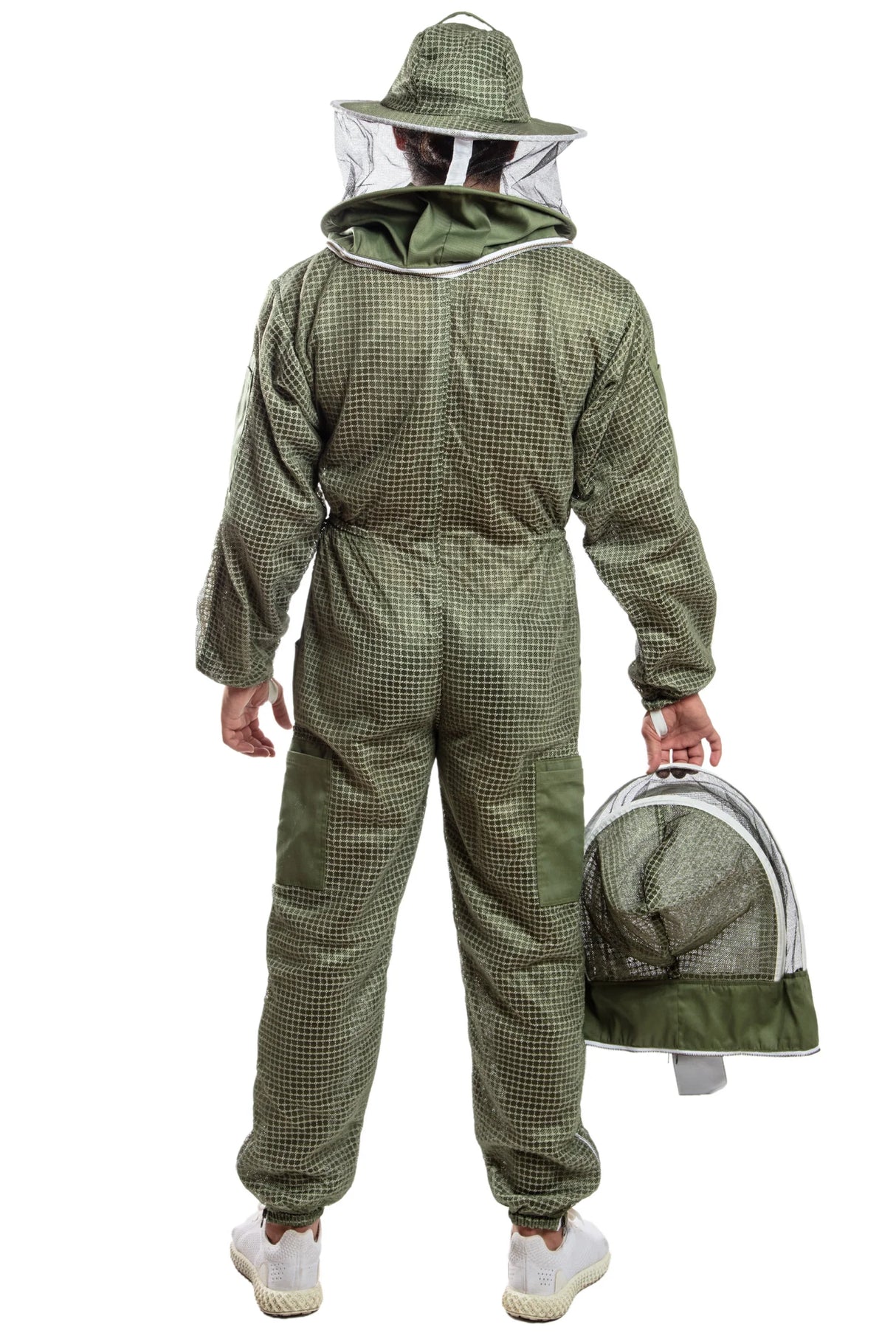 Beekeeper's Suit with Ventilated Round Veil & Fencing Veil and Gloves| Olive Green | XXL
