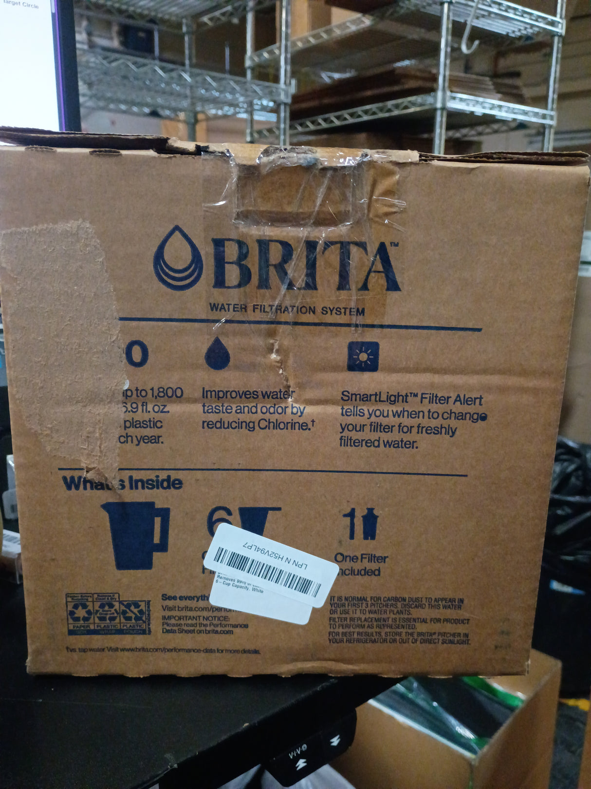 Brita Water Filter 6-Cup Denali Water Pitcher Dispenser with Standard Water Filter- White