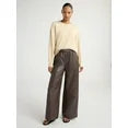 Scoop Women's Faux Leather Wide Leg Parachute Pants with Adjustable Drawstring Size: 4X