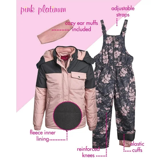 Pink Platinum Girls' Snowsuit - Water Resistant Winter Jacket and Ski Bib Overalls Size: 2T