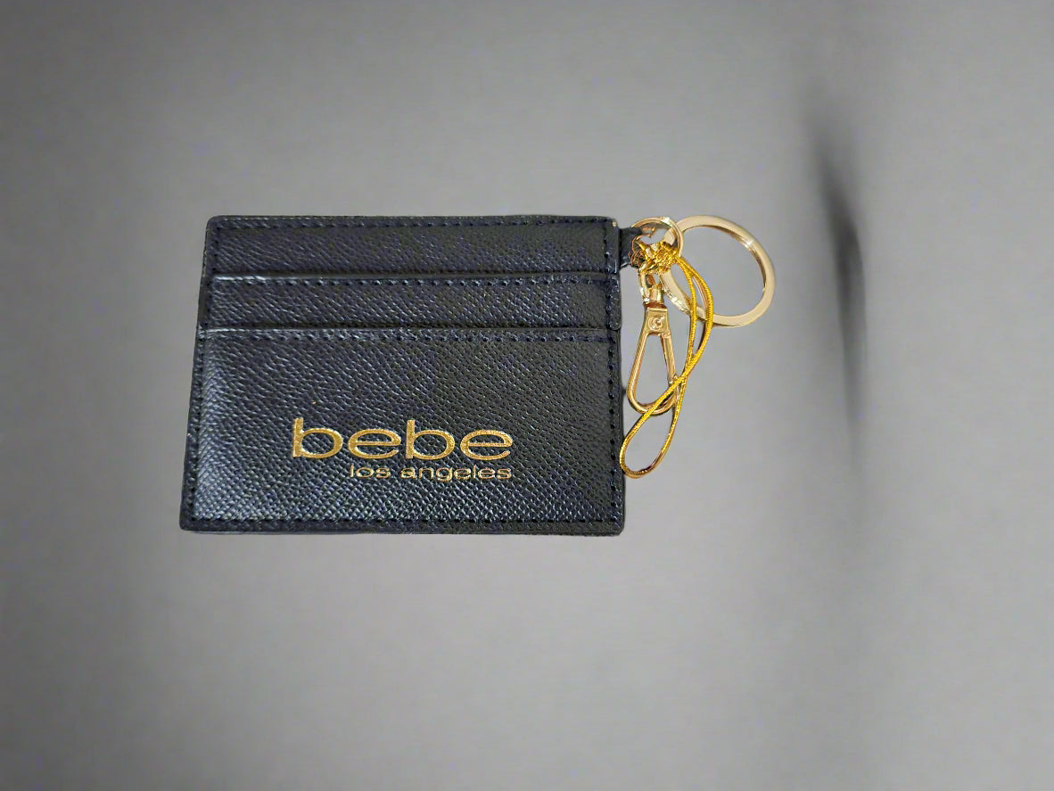 bebe Asher CC Wallet Black Gold Credit Card Holder