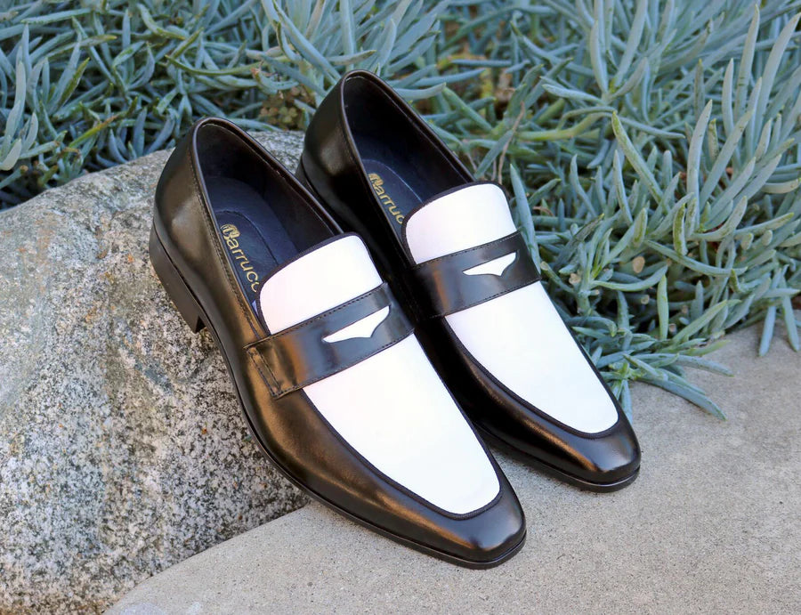 Calfskin Spectator Penny Loafer from the Carrucci Collection (Style: 2240-12T) - Black/White - Size 11