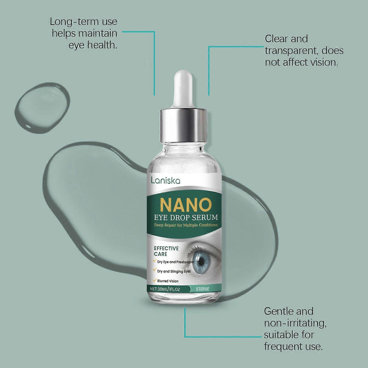 LANISKA Nano Eye Drop Serum | Deep Repair for Multiple Conditions | 1 fl oz