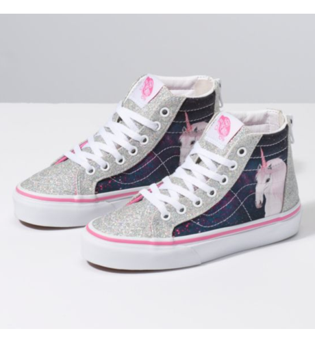 Van's Sk8-Hi zip- Digi Unicorn- Girl's Shoe- Size 5.0 Glitter/ Blue/ Pink Trim