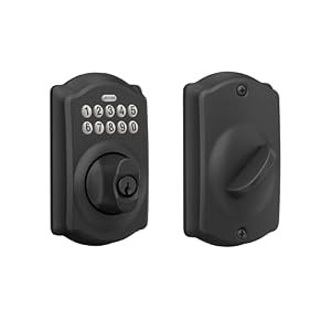 Schlage Camelot Electronic Keypad Deadbolt Lock, Keyless Front Door Entry, Mechanical Key Backup Included, Matte Black, BE365 CAM 622