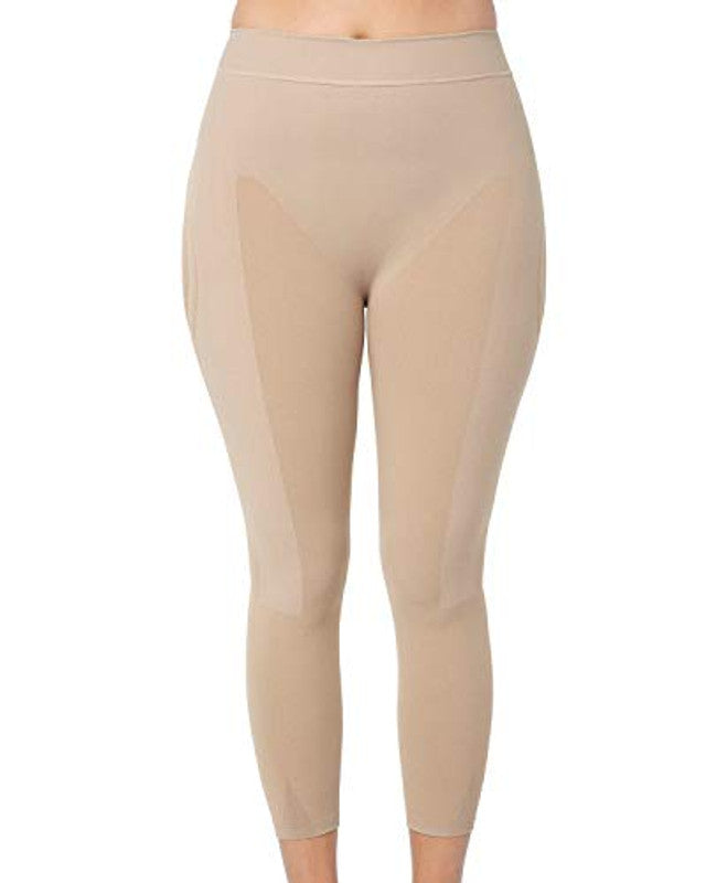 Leonisa Max Power Extra-High-Waisted Firm Compression Shapewear Leggings Activewear Pants for Women Beige XS/S