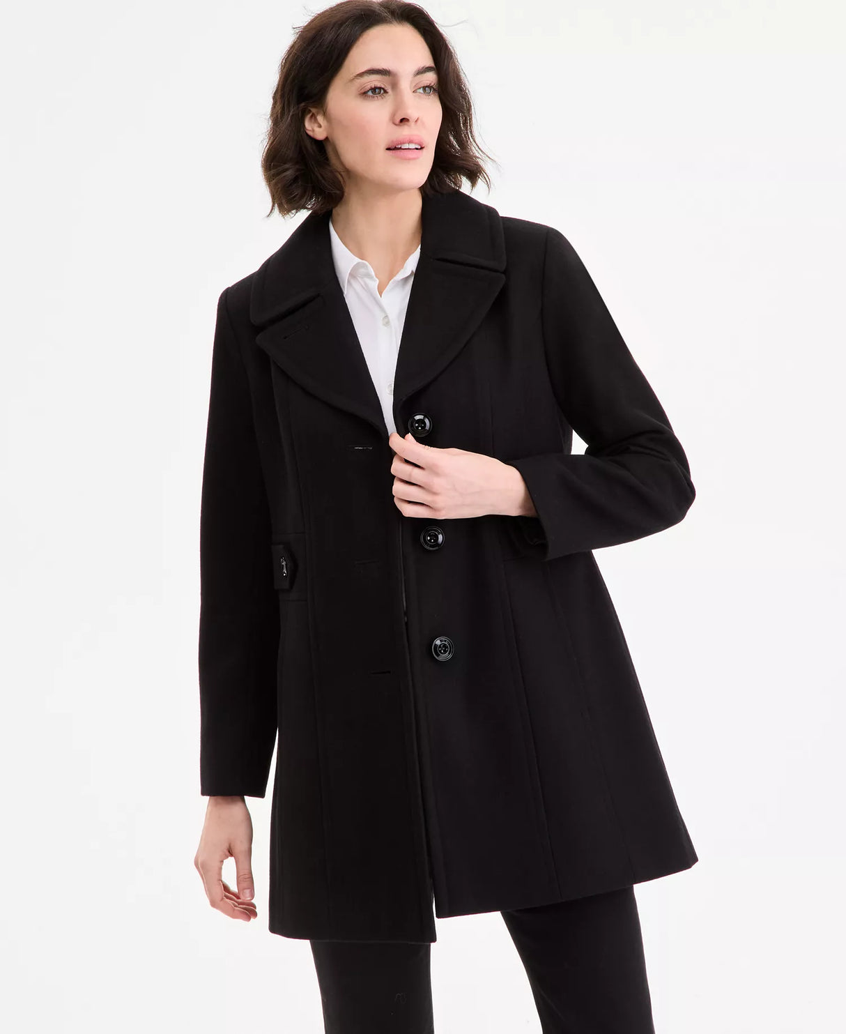 Anne Klein Women's Single-Breasted Notched-Collar Peacoat Size: S