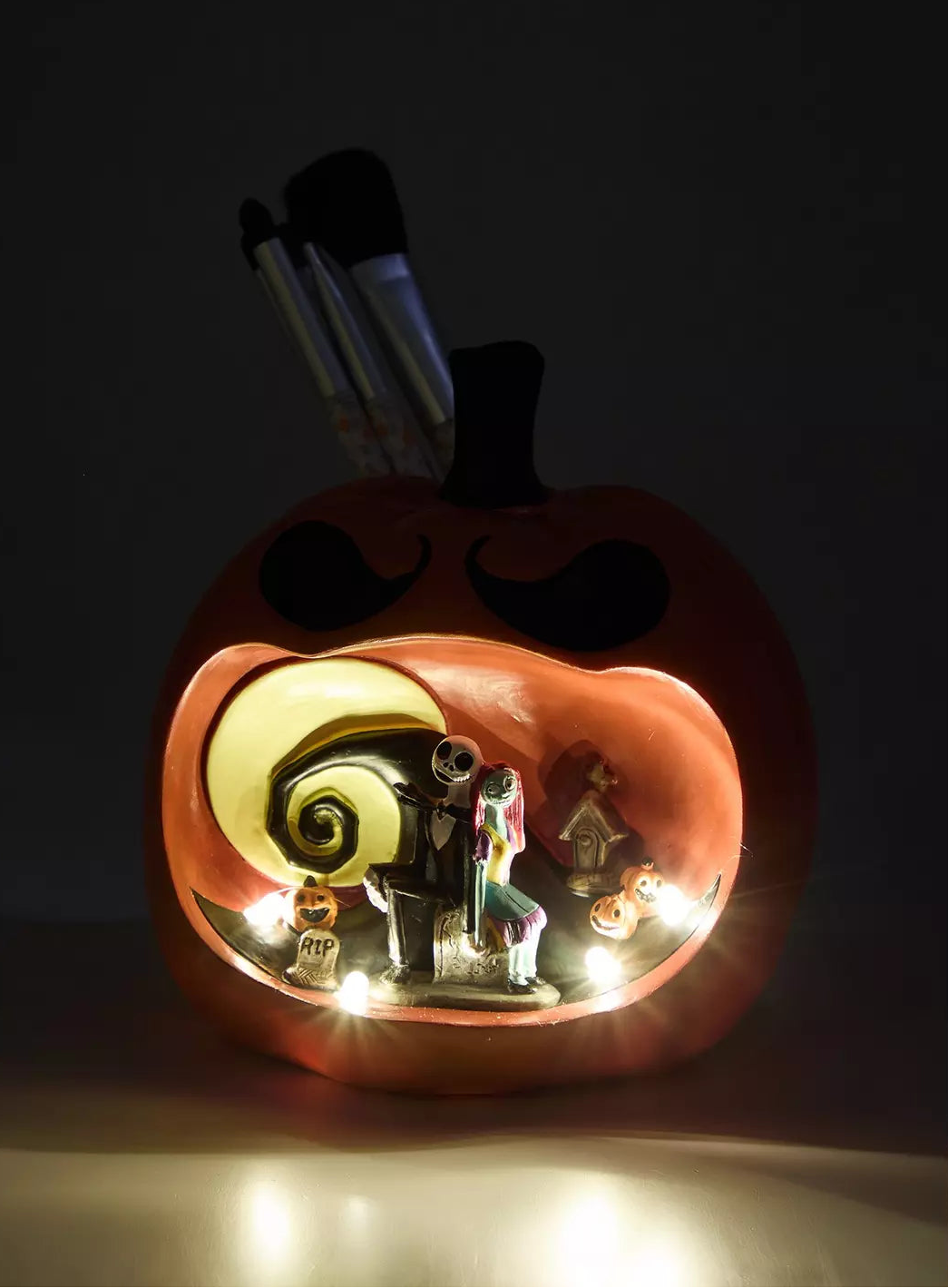 BOXLUNCH Exclusive | The Nightmare Before Christmas | Jack and Sally Pumpkin Light-up Make-up Brush Holder and Brush Set