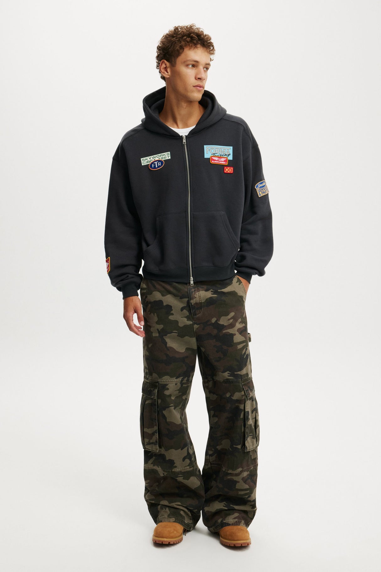 Cotton-On Cropped Zip Up Graphic Hoodie