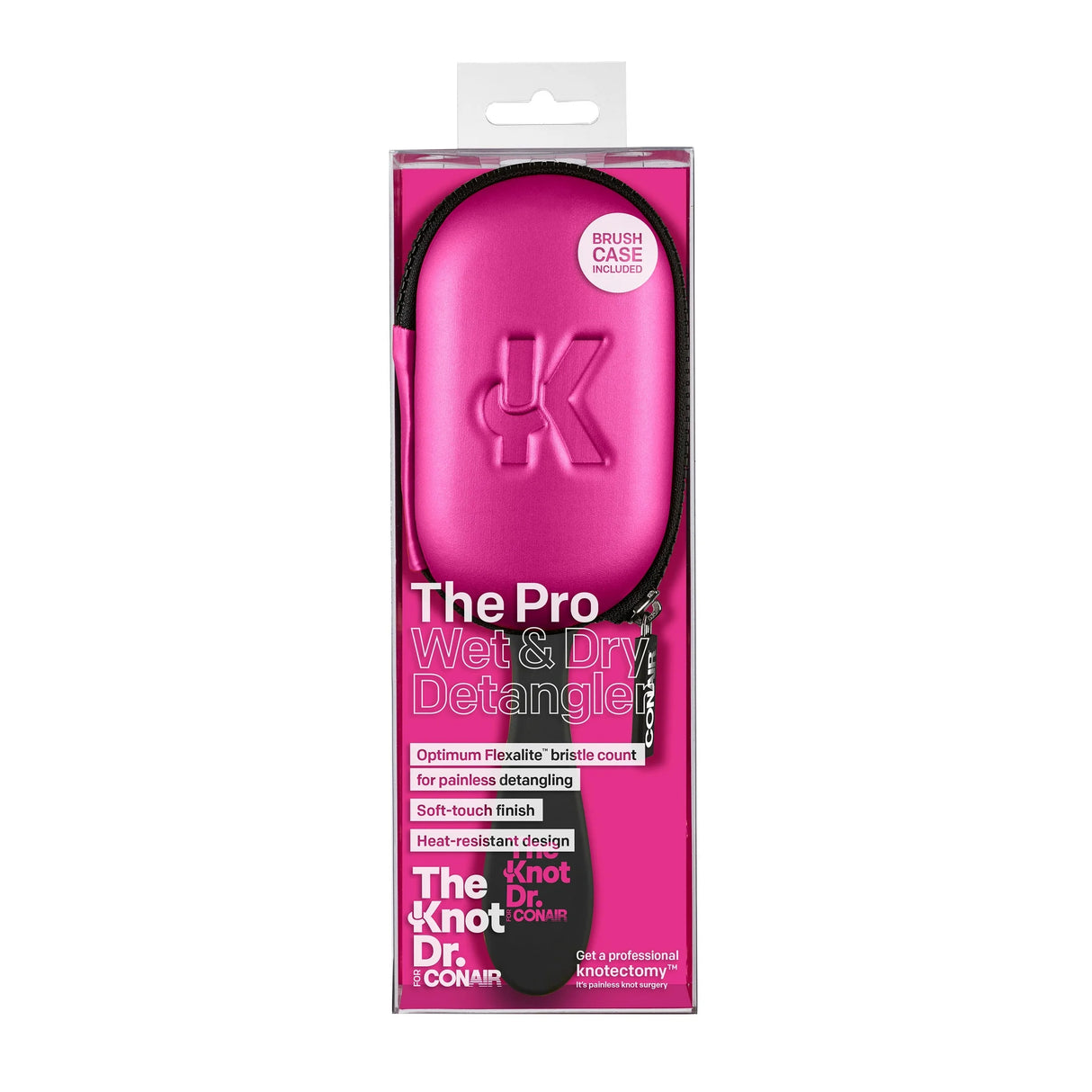 The Knot Dr. for Conair Pro Detangling Hairbrush for Wet or Dry Hair with Case, Pink