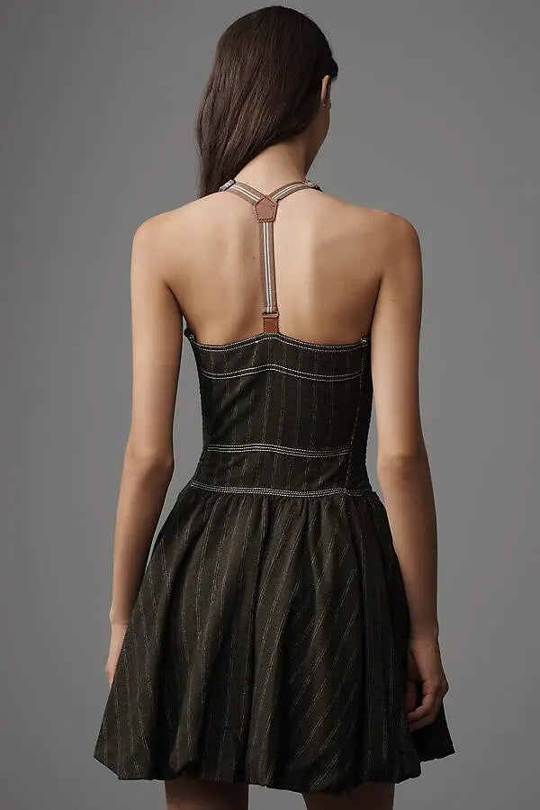 PILCRO Halter Sweetheart Bubble Mini Dress - Olive - Medium