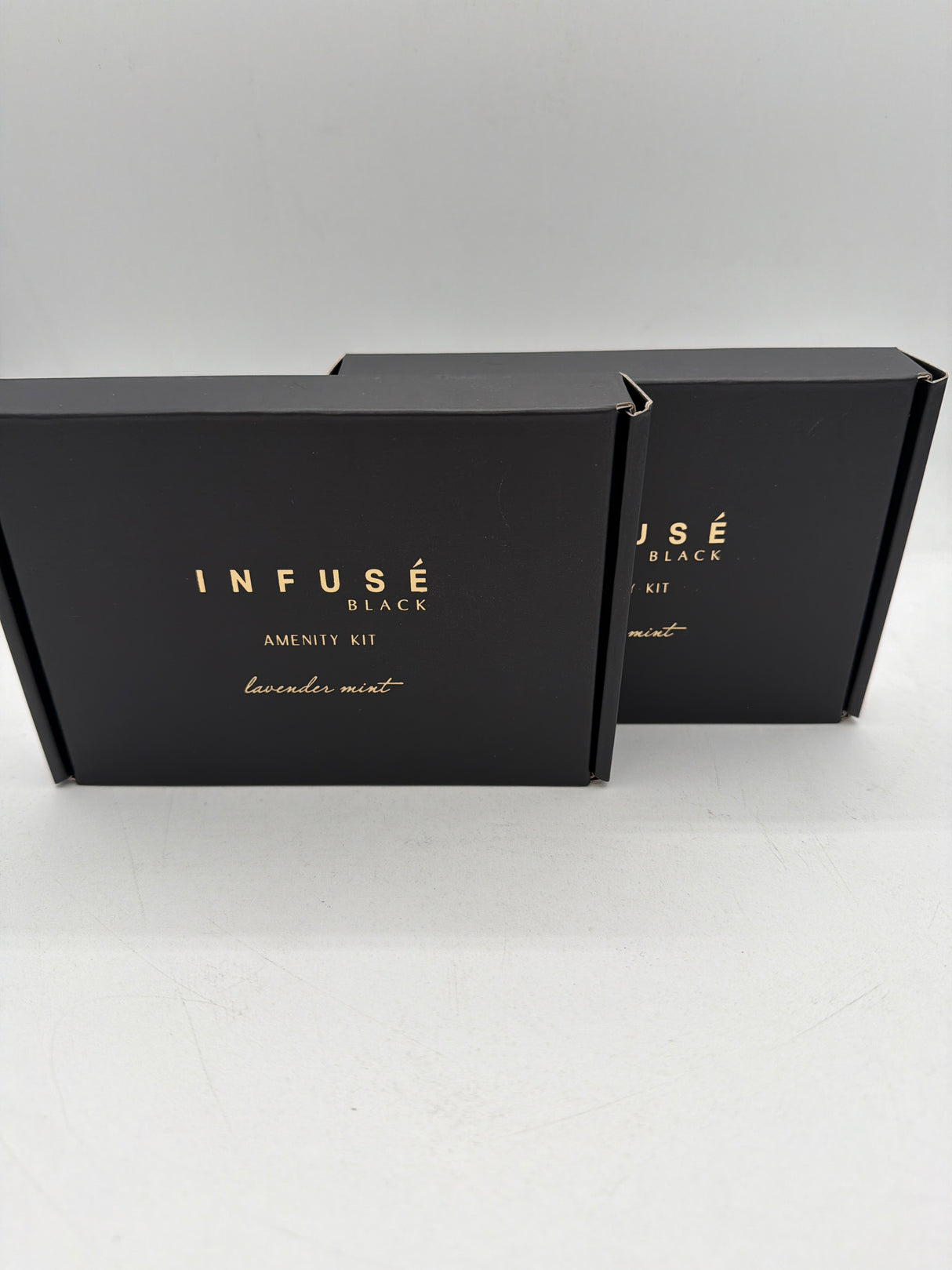 Infuse Black Amenity Kit | Boxed Hotel Toiletries | (2 BOXES OF) 1 oz Travel Size Shampoo, Conditioner, Lotion, Body Wash & Cleansing Bar for Guest Hospitality AirBnB/Vacation Rentals