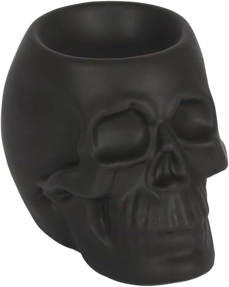 Spooky Black Ceramic Skull Oil Burner - 10cm x 10cm (1 Pc.) - Luxurious Design, Premium Material, Aromatherapy Accessory - Ideal for Home & Office Decor