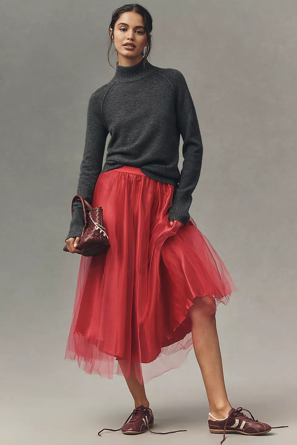 Maeve Cashmere Mock-Neck Sweater - Graphite - Size Small