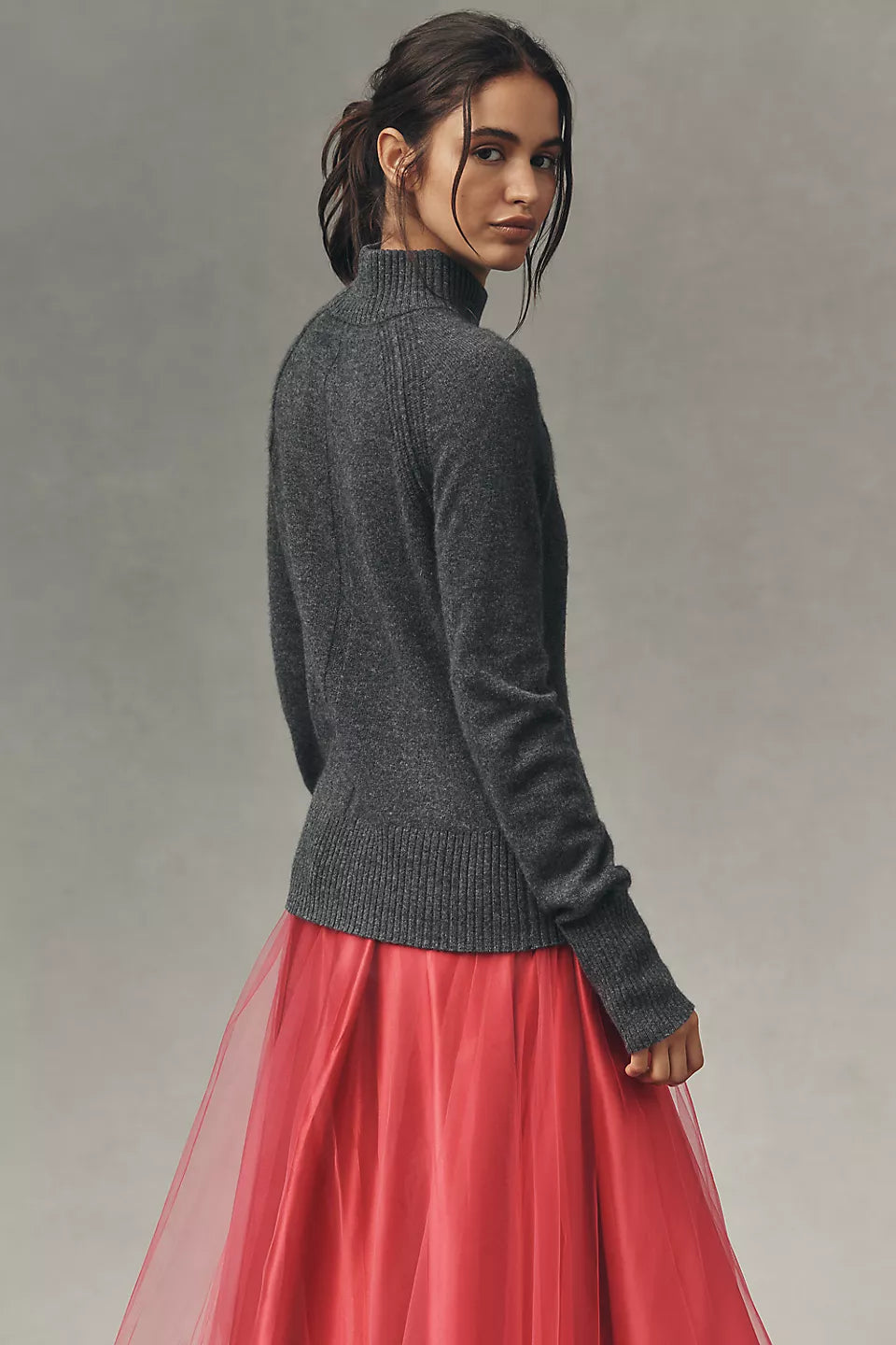 Maeve Cashmere Mock-Neck Sweater - Graphite - Size Small