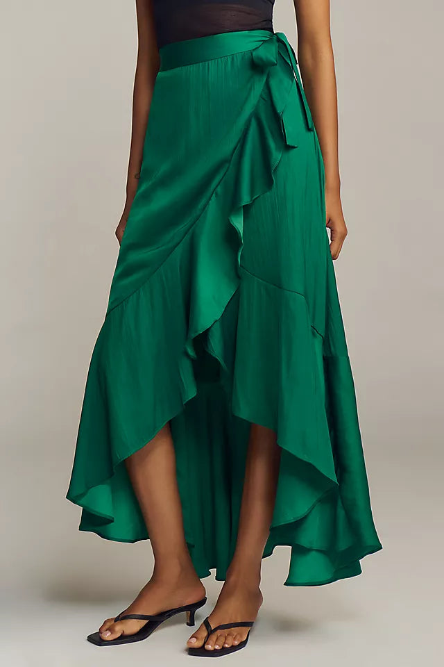 Maeve Ruffled Wrap Maxi Skirt - Evergreen