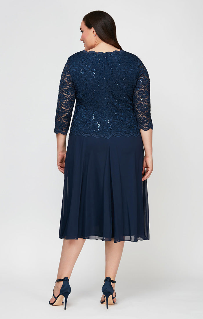 Alex Evenings Plus Tea-Length Dress with Sequin Lace Bodice & Chiffon Skirt Size: 20W