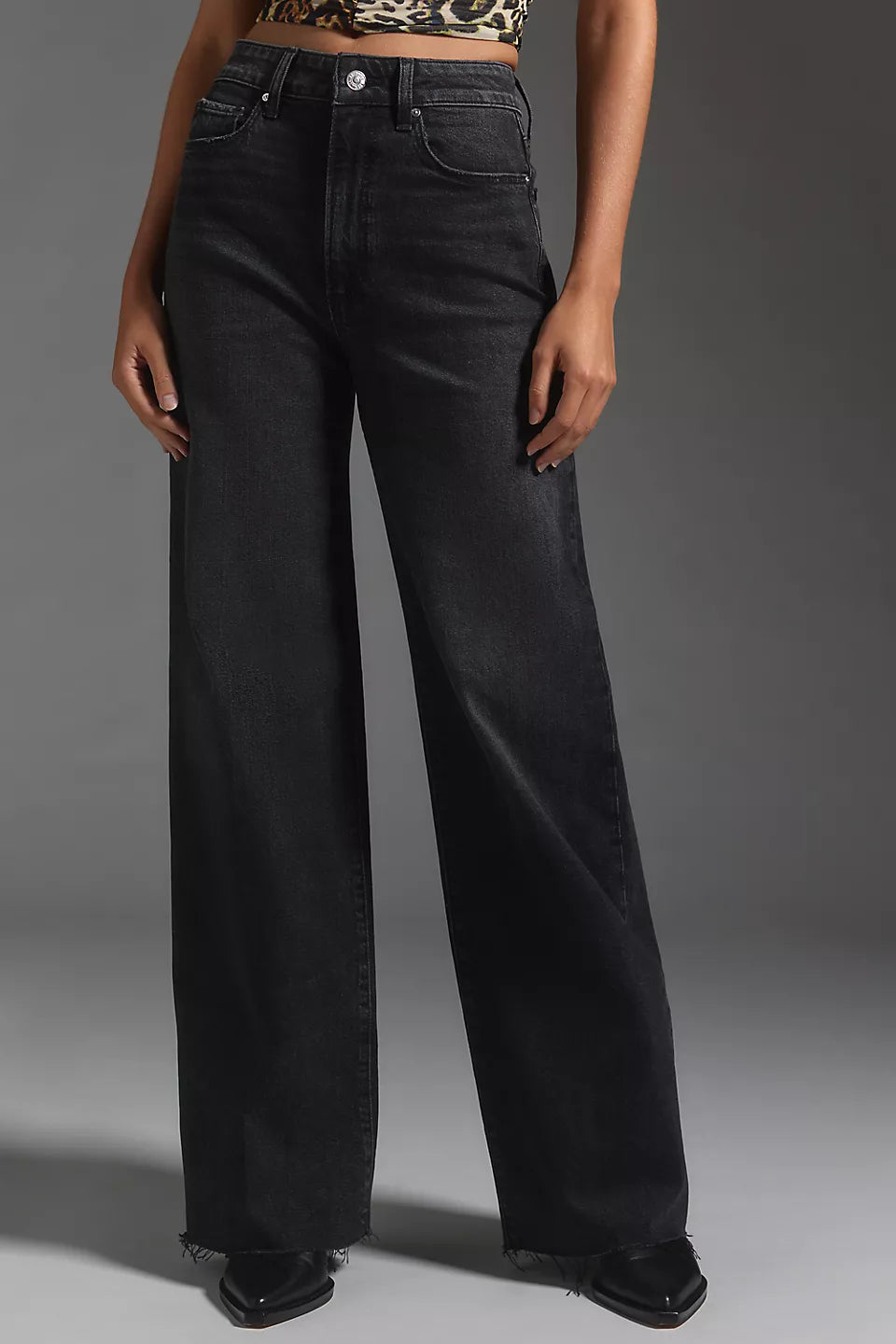 PAIGE Anessa High-Rise Wide-Leg Raw-Hem Jeans - Size: 29