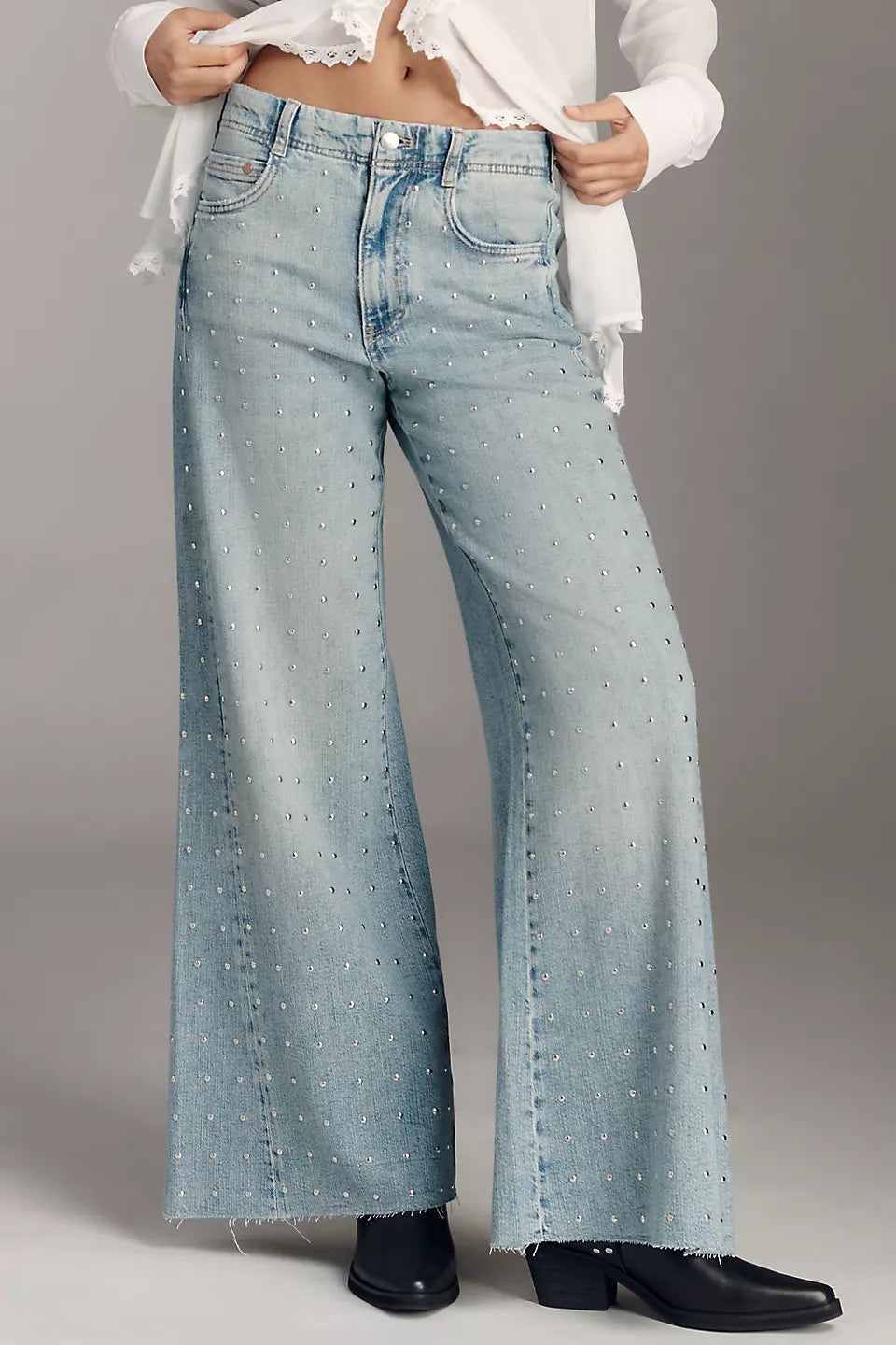 The Adi Mid-Rise Studded Flare Jeans by Pilcro