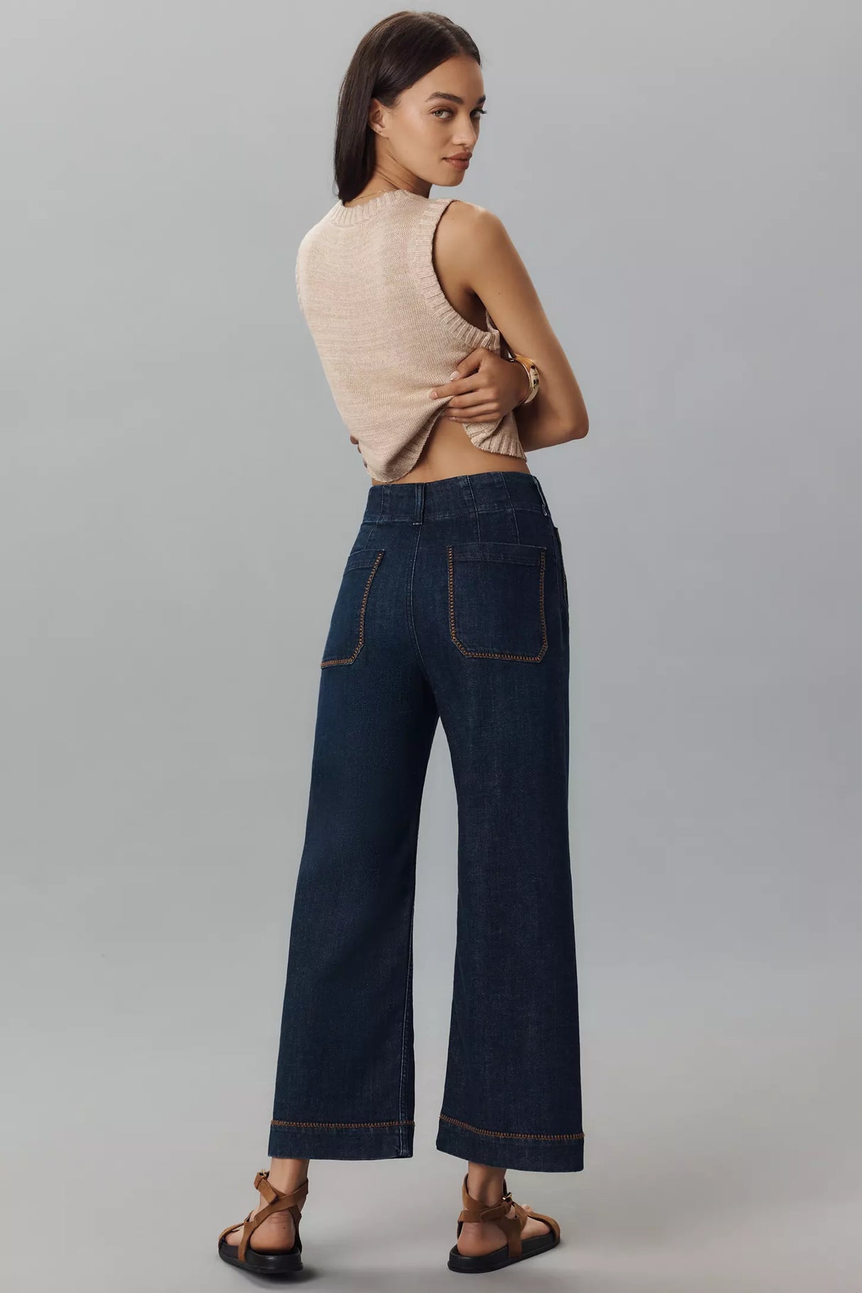 The Colette Whipstitch Crop Wide-Leg Jeans by Maeve - Citroen Wash - Size 26