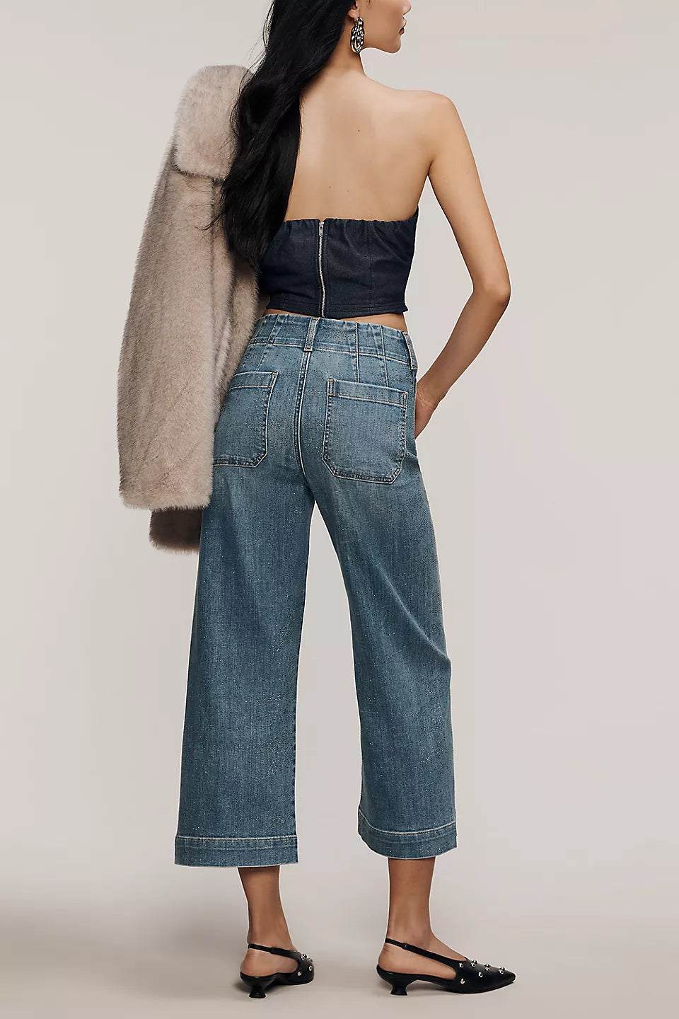 The Colette Sparkle Crop High-Rise Wide-Leg Jeans by Maeve Size: 31 Tall