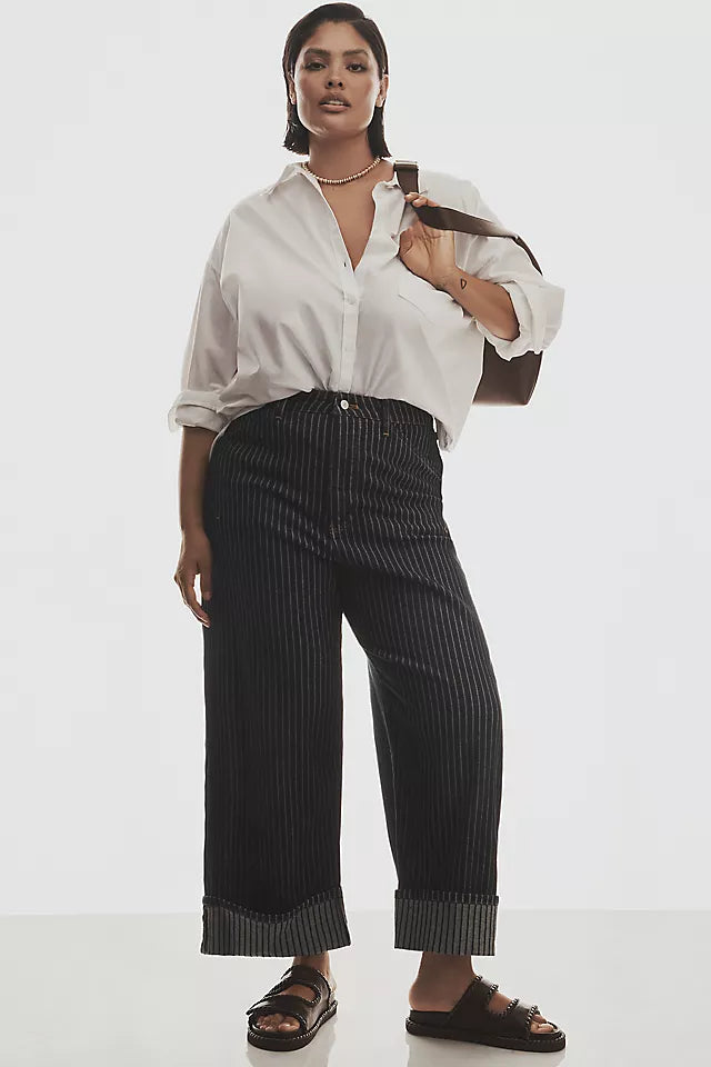 The Kayden Railroad Stripe Barrel Carpenter Jeans by Pilcro Size 27