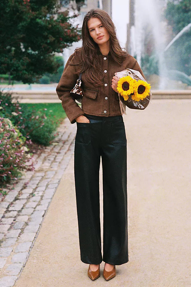 The Colette Faux Leather Full-Length Wide-Leg Pants by Maeve Size 30