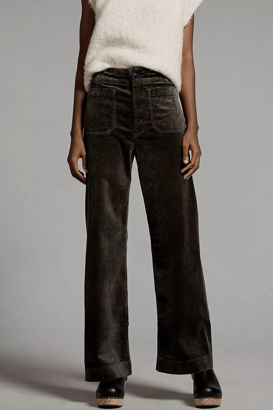 Maeve Colette Corduroy High-Rise Wide-Leg Full-Length Pants - Onyx - Size 27
