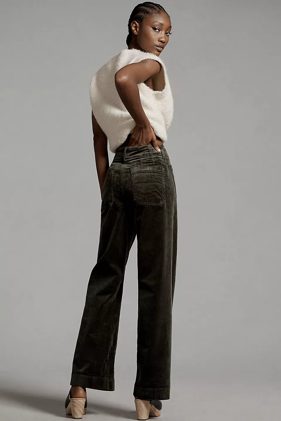 Maeve Colette Corduroy High-Rise Wide-Leg Full-Length Pants - Onyx - Size 27