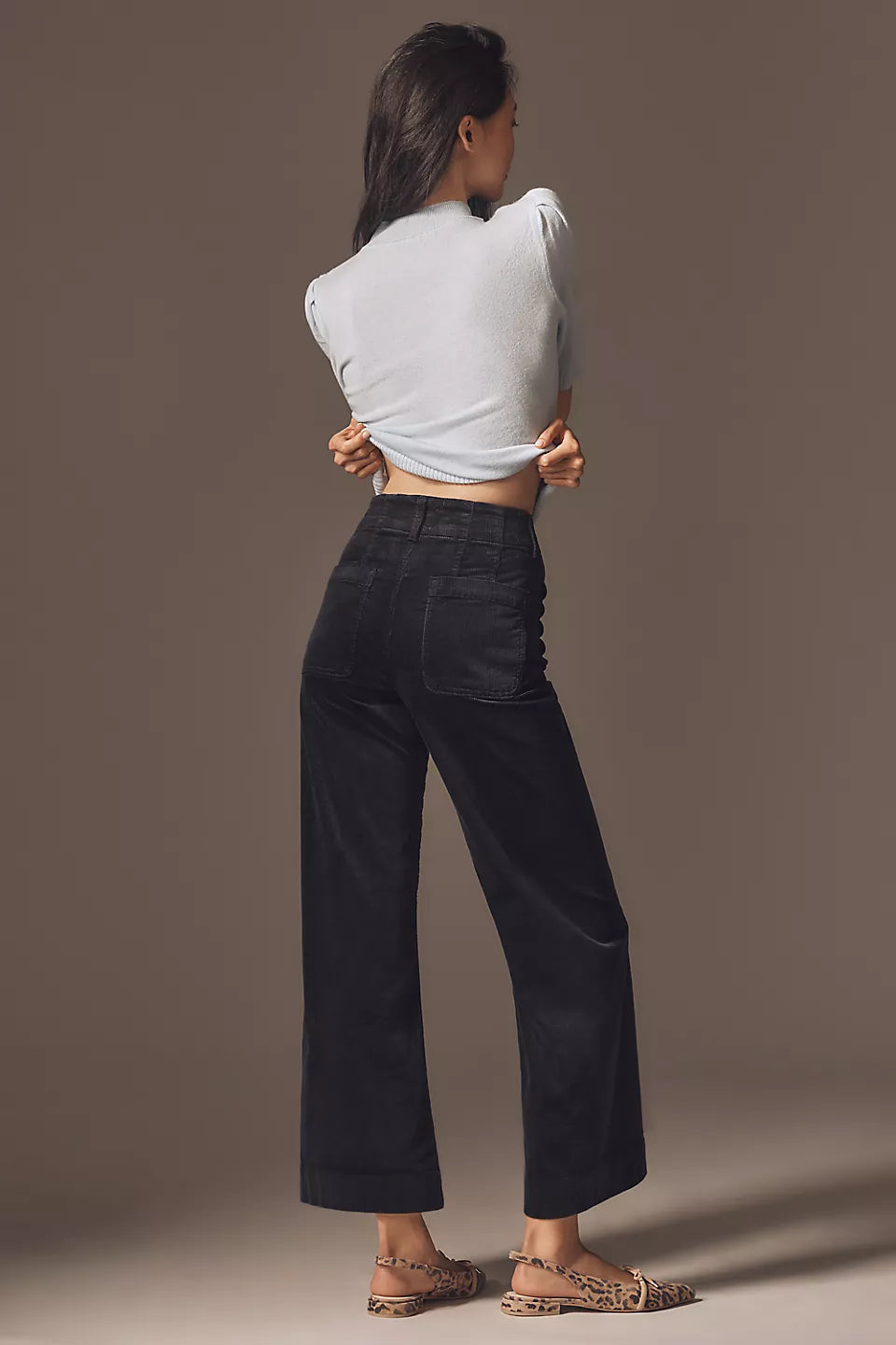 Anthropologie The Colette Scallop Pocket Corduroy Crop Wide-Leg Pants by Maeve Navy Size: 27 Petite