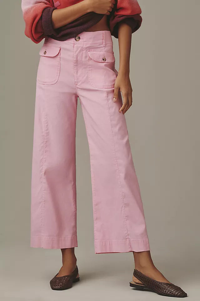 The Colette Flap Pocket Crop Wide-Leg Pants by Maeve Size 28