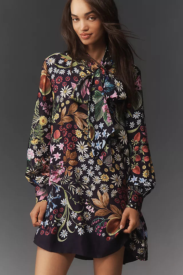 The Caroline Tie-Neck Mini Dress by Maeve Size XS