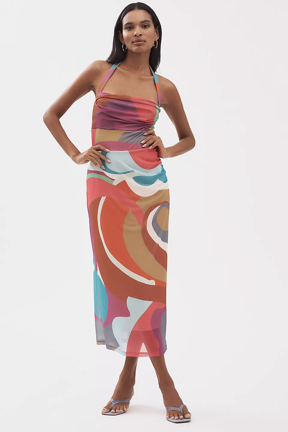 anthropologie halter dresses By Square-Neck Midi Dress Ruched bodice Color:PurplePink Annabelle Roaring 20s 1920s Mini