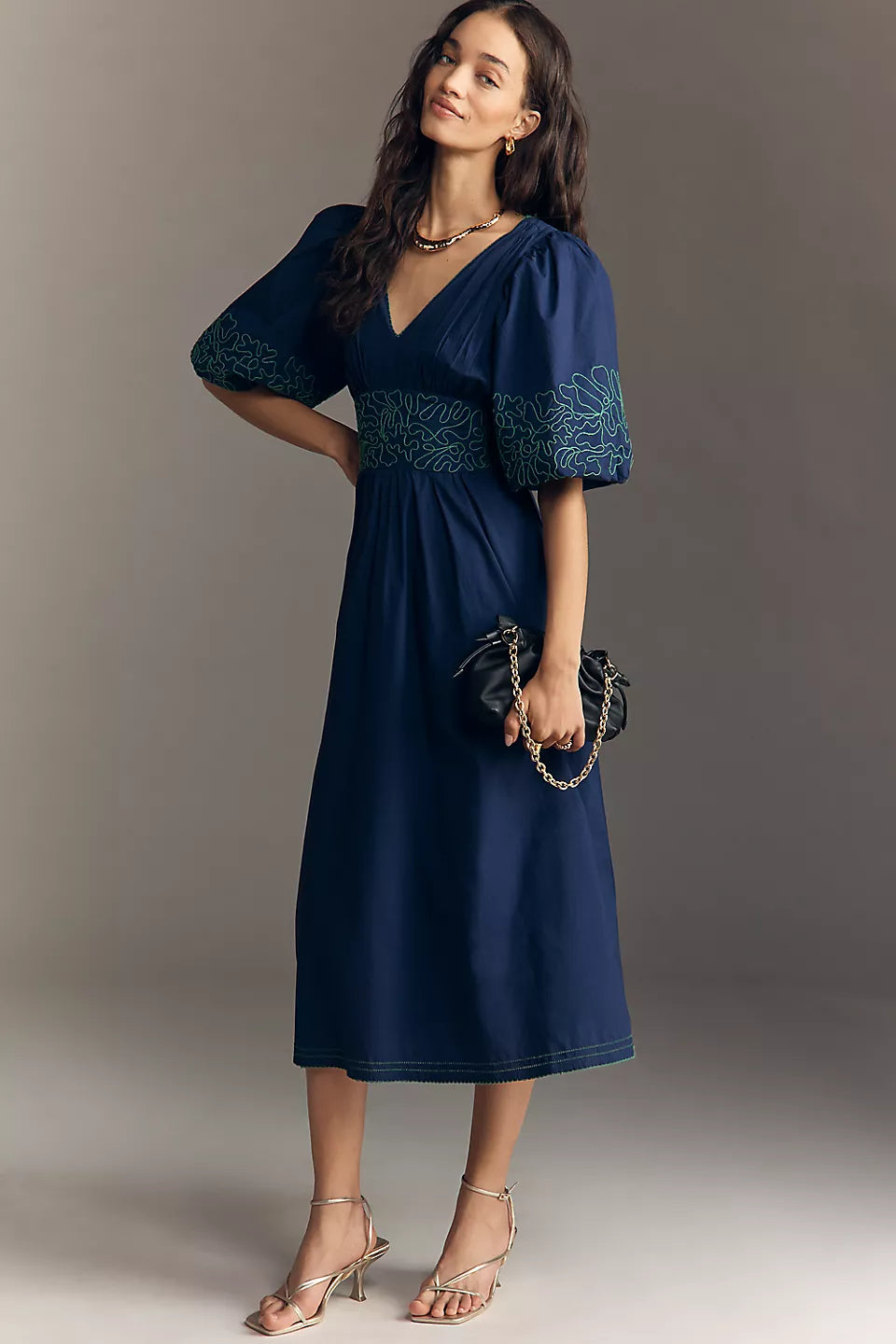 By Anthropologie Puff-Sleeve Midi Dress - Size Small