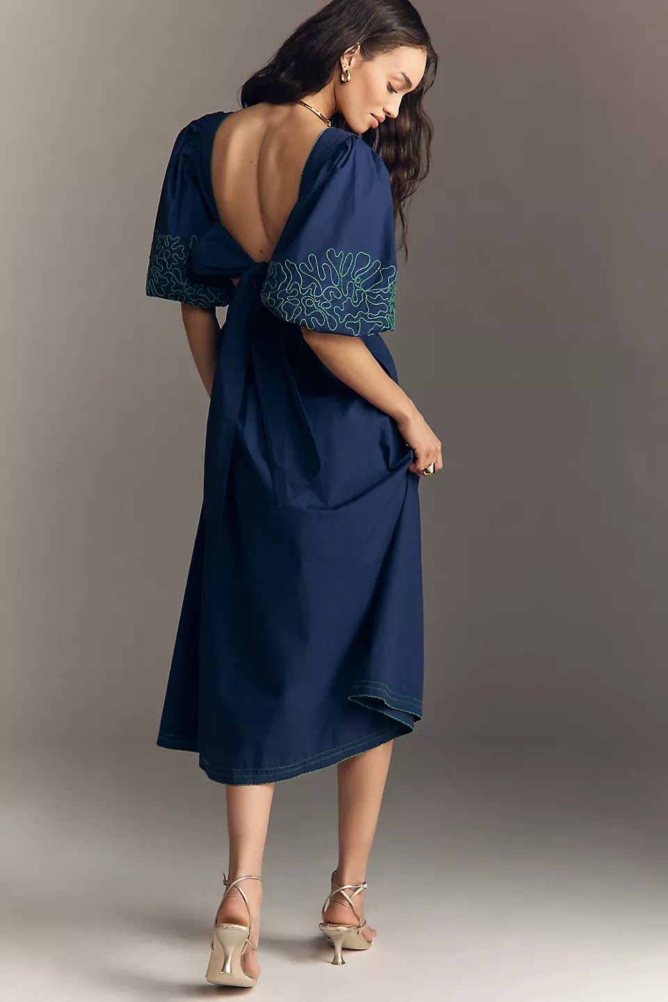 By Anthropologie Puff-Sleeve Midi Dress - Size Small