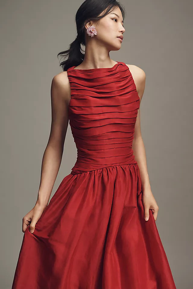 Lovaan Val Pleated Midi Dress Size 12