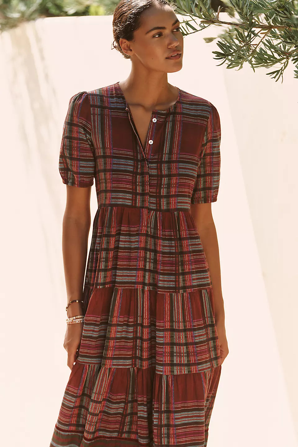 Anthropologie Ro's Garden Daphne Short-Sleeve Midi Dress Size: S